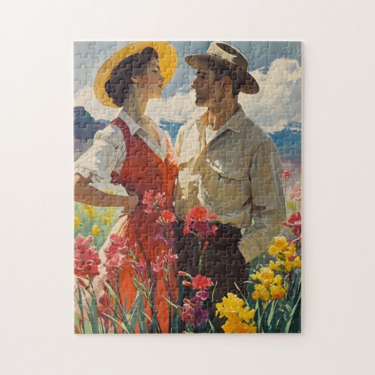Couple Amidst Orchids 1950er Vintag Puzzle (Vertikal)