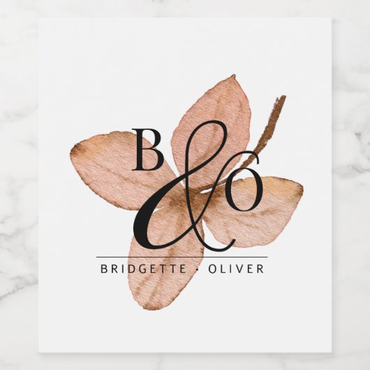 Couple Ampersand Monogram | Rustikales Wasserfarbe Weinetikett (Einzelnes Label)