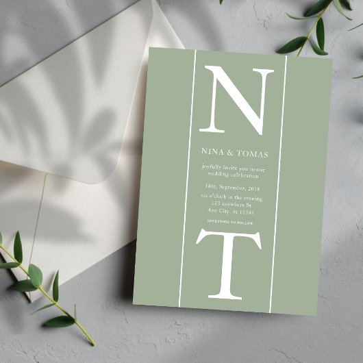 Couple Anfangsname l Clean Sage Green Wedding Einladung
