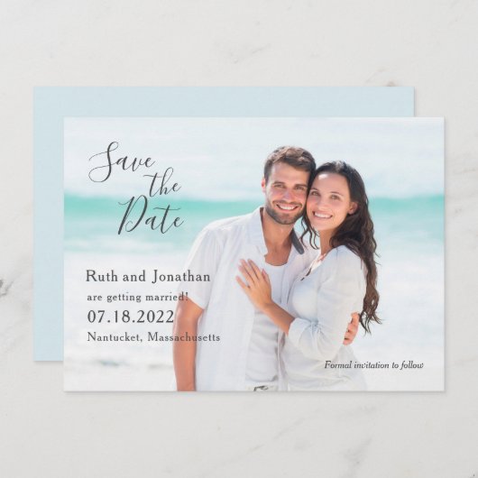 Couple at Beach Foto Save the Date Card (Vorne/Hinten)