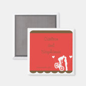 Couple Bike Red/Brown Wedding Magnet Gefallen (Vorderseite/Rückseite)