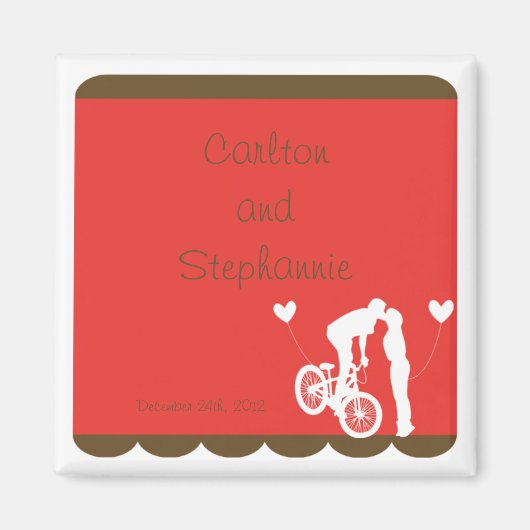Couple Bike Red/Brown Wedding Magnet Gefallen (Vorne)