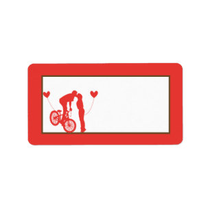 Couple Bike Red/Brown Wedding Mailadresse Adressaufkleber