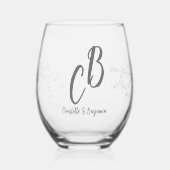 Couple Birds Monogram flowers Elegant Wedding  Weinglas Ohne Stiel (Links)