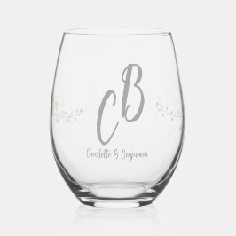 Couple Birds Monogram flowers Elegant Wedding  Weinglas Ohne Stiel