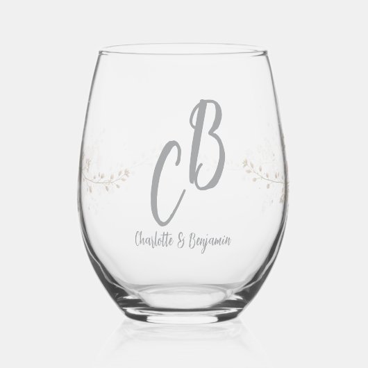 Couple Birds Monogram flowers Elegant Wedding  Weinglas Ohne Stiel (Links)