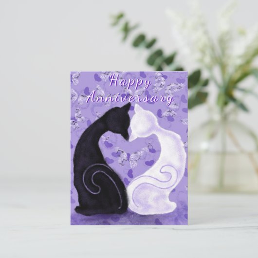 Couple Cat Anniversary Card Schöne Liebe Postkarte (Stehend Vorderseite)