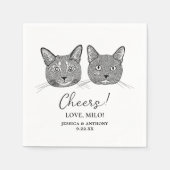 Couple Cat Hand Zeichnend Personalisierte Beifall Serviette (Vorderseite)