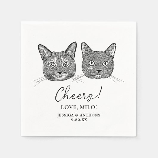 Couple Cat Hand Zeichnend Personalisierte Beifall Serviette (Vorderseite)