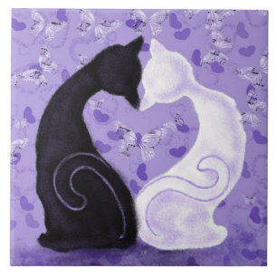 Couple Cats Lila Keramik Tile - Schöne Liebe Fliese