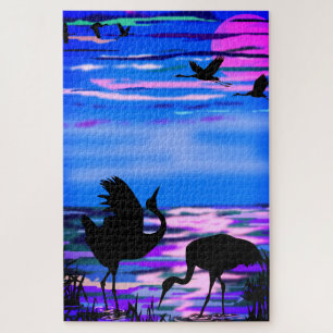 Couple Cranes Bird am Sunset Jigsaw Puzzle