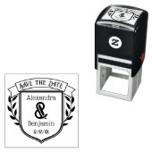 Couple Crest Ribbon Botanical Save the Date #2 Permastempel (Beispiel)