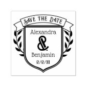 Couple Crest Ribbon Botanical Save the Date #2 Permastempel (Design)