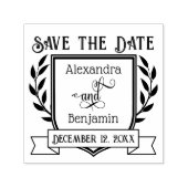 Couple Crest Ribbon Botanical Save the Date #2 Permastempel (Design)