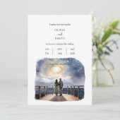 Couple Cruise Ship Starry Night Sky Beach Hochzeit Einladung (Stehend Vorderseite)