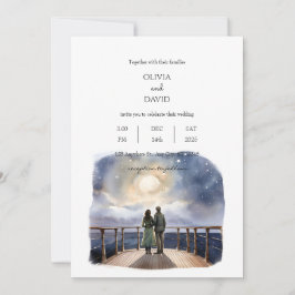 Couple Cruise Ship Starry Night Sky Beach Hochzeit Einladung