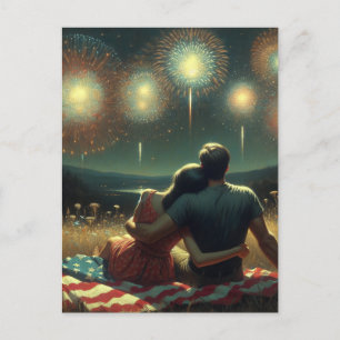 Couple Cuddling unter dem Amerikanische Unabhängig Postkarte