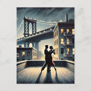 Couple Dancing mit Brooklyn Bridge Postkarte