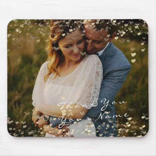 Couple Danken Foto Golden Confetti Hearts Mousepad (Vorne)