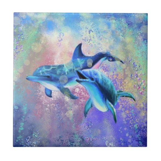 Couple Dolphin Keramik Tile Fliese (Vorderseite)