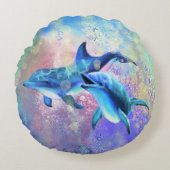 Couple Dolphin Round Kissen (Vorderseite)