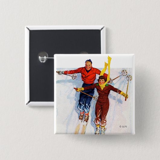 Couple Downhill Skiing Button (Vorne & Hinten)