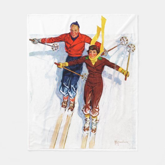Couple Downhill Skiing Fleecedecke (Vorderseite)