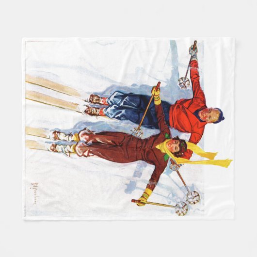 Couple Downhill Skiing Fleecedecke (Vorderseite (Horizontal))