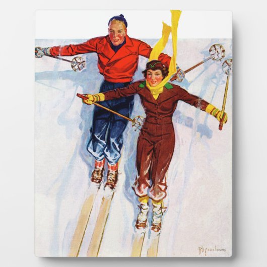 Couple Downhill Skiing Fotoplatte (Vorderseite)