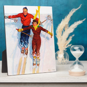 Couple Downhill Skiing Fotoplatte