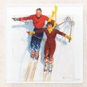Couple Downhill Skiing Glasuntersetzer (Vorderseite)