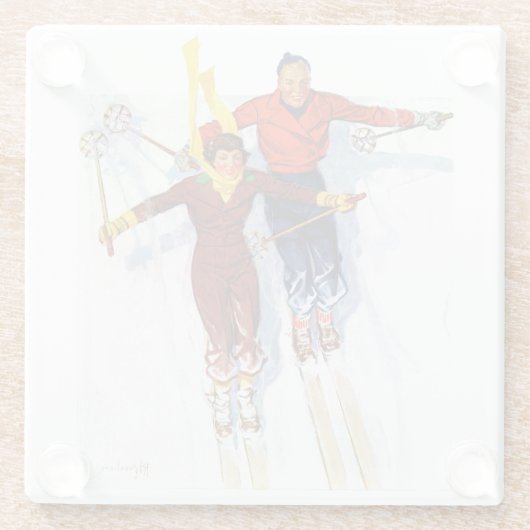 Couple Downhill Skiing Glasuntersetzer (Rückseite)