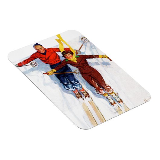 Couple Downhill Skiing Magnet (Rechte Seite)