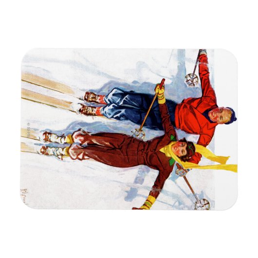 Couple Downhill Skiing Magnet (Horizontal)