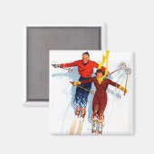 Couple Downhill Skiing Magnet (Vorderseite/Rückseite)