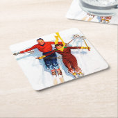 Couple Downhill Skiing Rechteckiger Pappuntersetzer (angewinkelt)