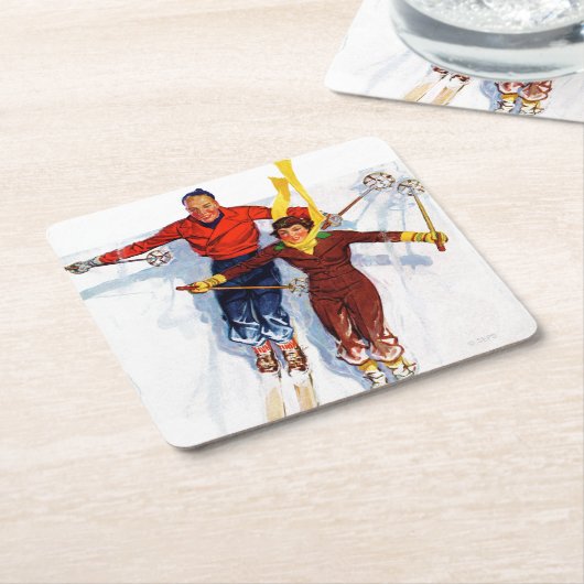 Couple Downhill Skiing Rechteckiger Pappuntersetzer (angewinkelt)