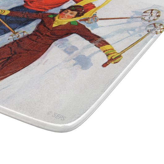 Couple Downhill Skiing Schneidebrett (Ecke)