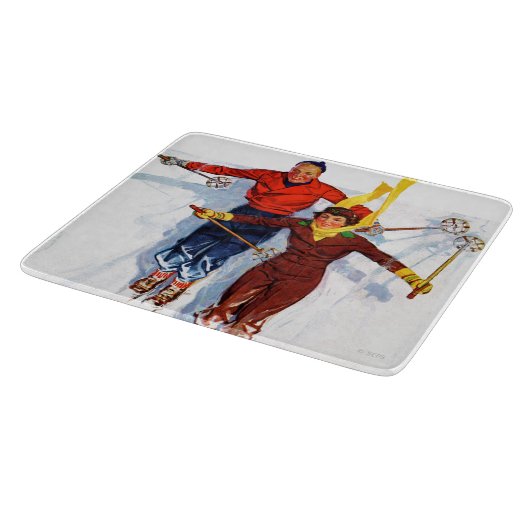 Couple Downhill Skiing Schneidebrett (Ecke)