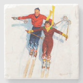 Couple Downhill Skiing Steinuntersetzer (Vorderseite)