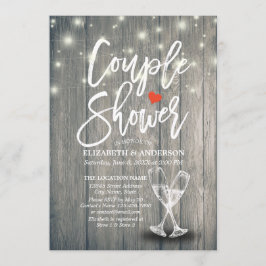 Couple Dusche Champagner Brille Holz String Lights Einladung