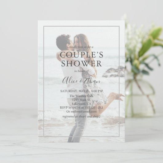 Couple Dusche Minimalistisches Foto Einladung (Stehend Vorderseite)
