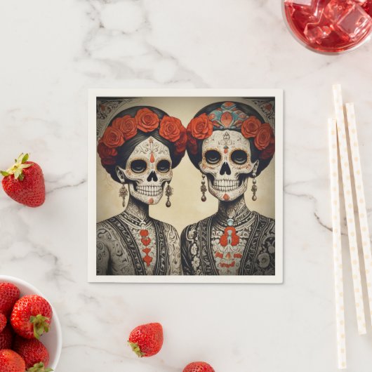 Couple el Día de los Muertos Serviette (Beispiel)