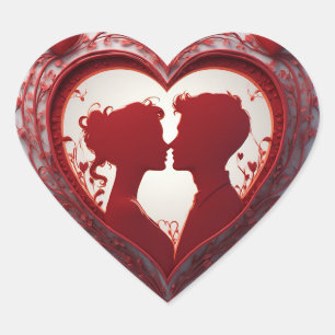 Couple Embracing in ein großes rotes Herz Herz-Aufkleber