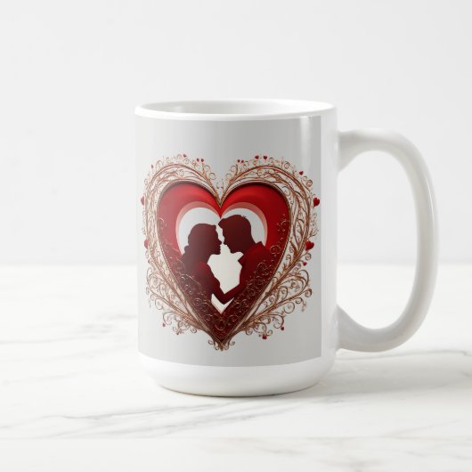 Couple Embracing in ein großes rotes Herz Kaffeetasse (Rechts)