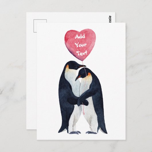 Couple Emperor Pinguins Herz Personalisiert Postkarte (Vorne/Hinten)