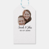Couple face photo add name date simple wedding geschenkanhänger (Rückseite)