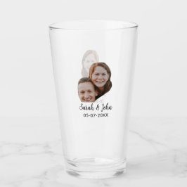 Couple face photo add name date simple wedding glas