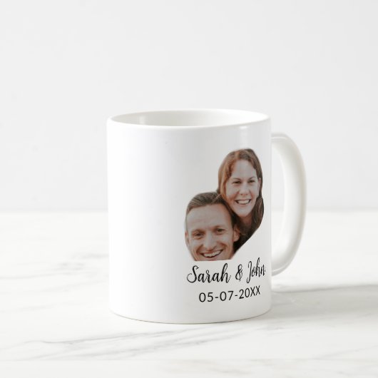 Couple face photo add name date simple wedding  kaffeetasse (VorderseiteRechts)