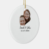 Couple face photo add name date simple wedding  keramik ornament (Rechts)